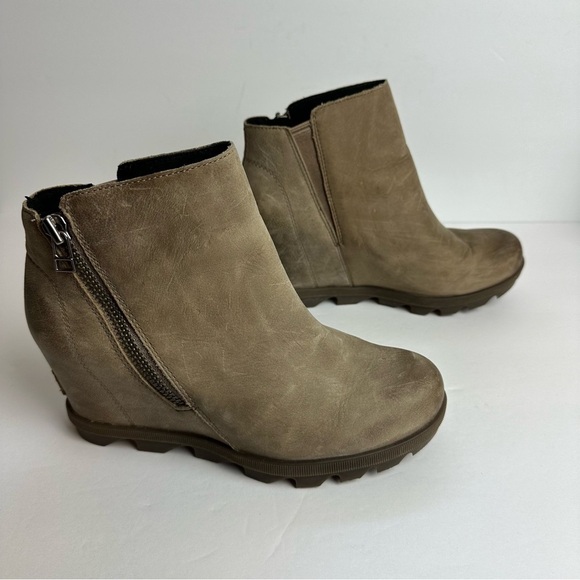 Sorel Joan Of Arctic Wedge II Booties Size 7.5 EU 38.5 Quarry Gray Leather Zip - Picture 2 of 10
